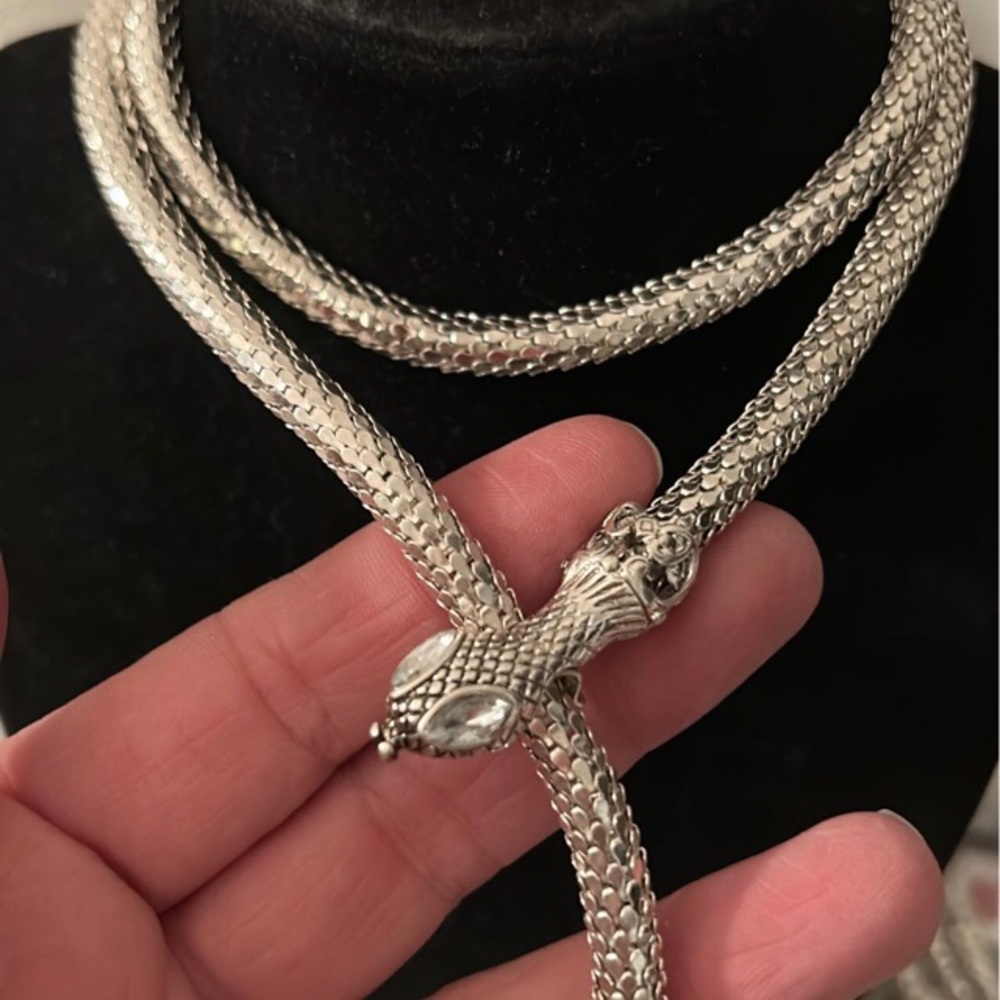 Silvertone Snake Necklace NWT - Picture 2 of 11